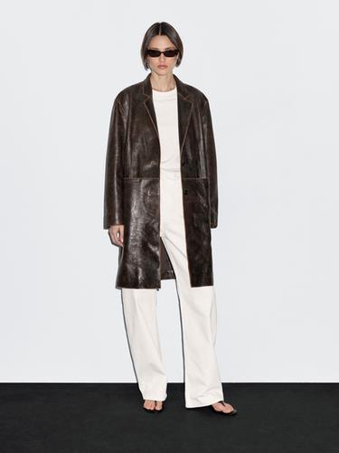 Zara Distressed nappa leather coat - Brown - Image 0