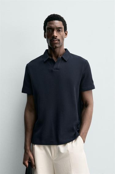 ПОЛО СВОБОДНОГО КРОЯ ИЗ РЕЛЬЕФНОЙ ТКАНИ — МОРСКОЙ СИНИЙ от Zara