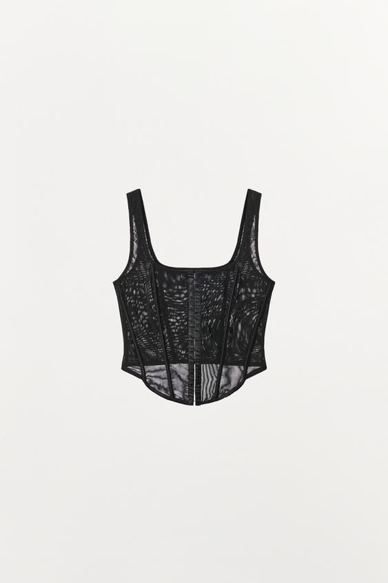 Zara TULLE CORSET TOP - Black - Image 0