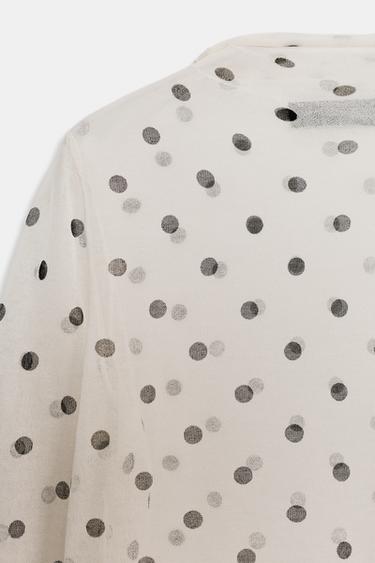 TOP EN MAILLE SEMI-TRANSPARENTE À POIS - Blanc / Noir de Zara - Image 5