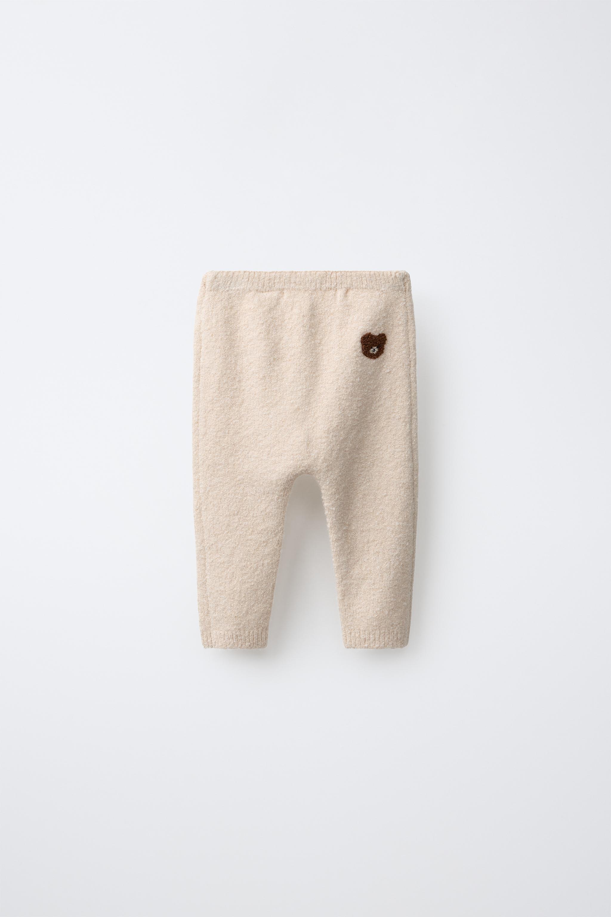 EMBROIDERED BEAR KNIT PANTS — Light beige