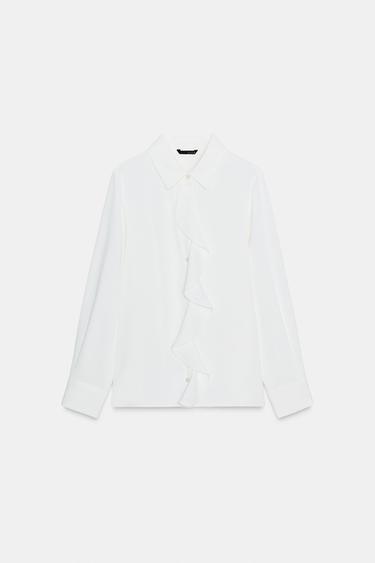 CHEMISE EN CRÊPE À VOLANT - Blanc cassé de Zara - Image 4