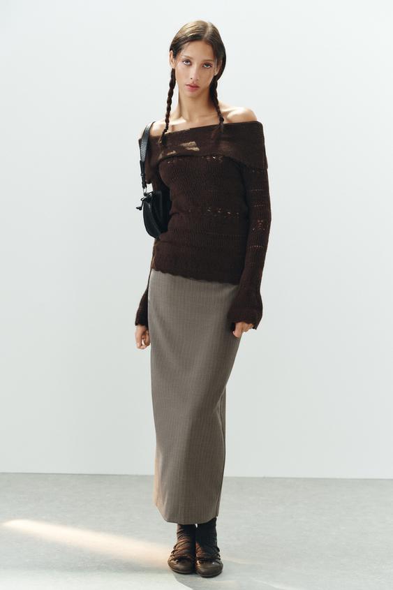 OPENWORK OFF-THE-SHOULDER JUMPER - Chocolate by Zara - Image 0