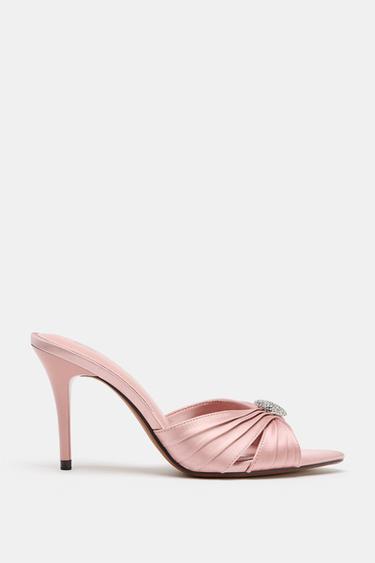 SATIN HEELED SANDALS WITH EMBELLISHMENT - Pink by Zara