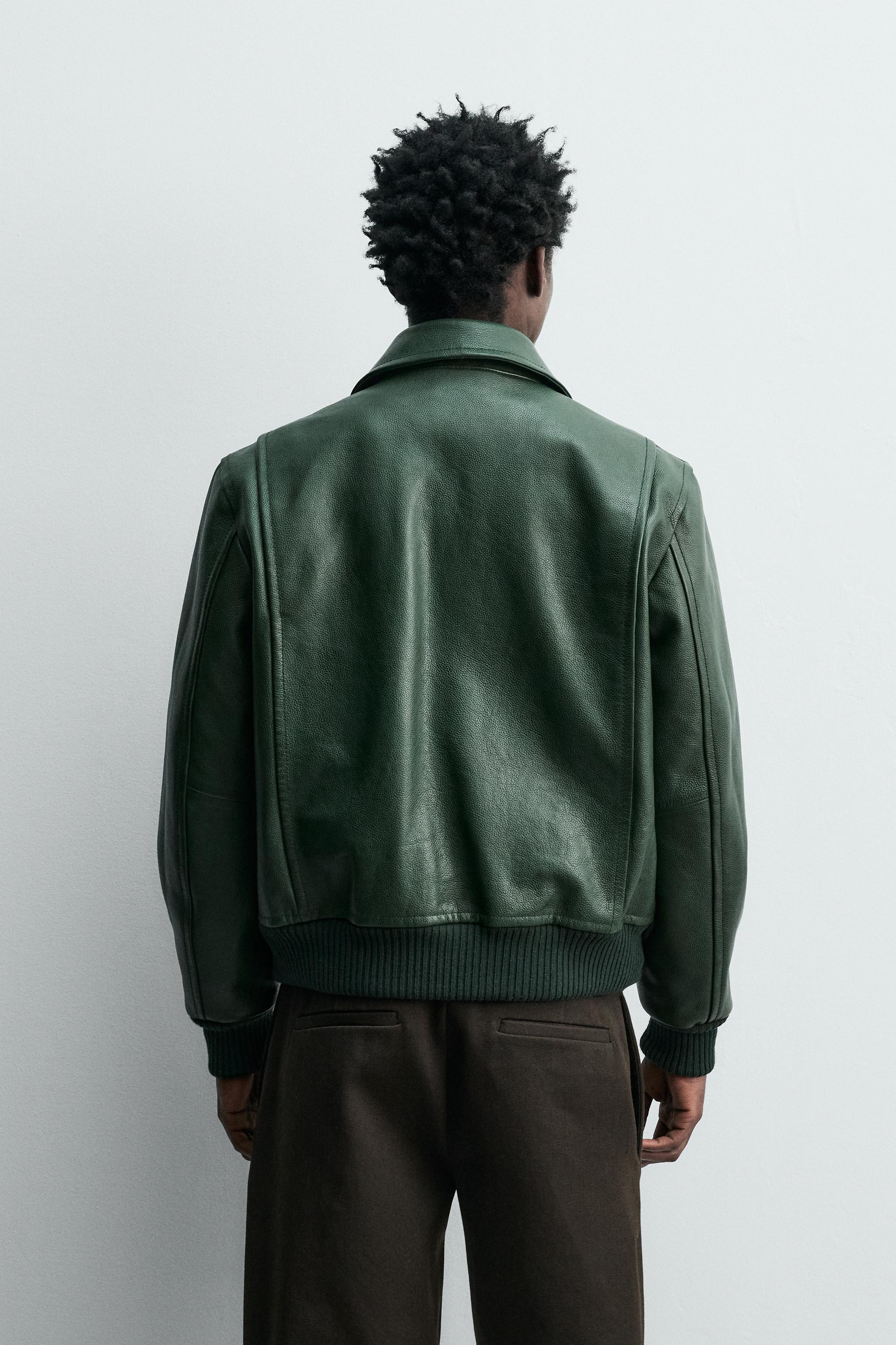 【OF ALL FORM】POCKET DETAIL LEATHERBOMBER LEATHER-EFFECT BOMBER JACKET - Black | ZARA India