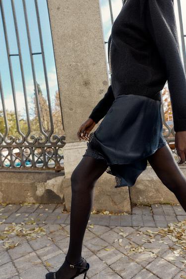 SATIN MINI SKIRT WITH LACE - Navy blue by Zara - Image 5