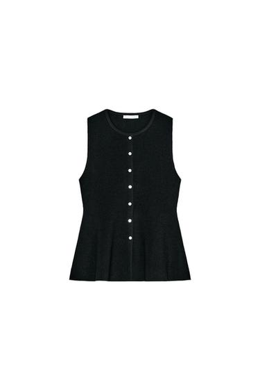 RIB PEPLUM BUTTON TOP - Black by Zara