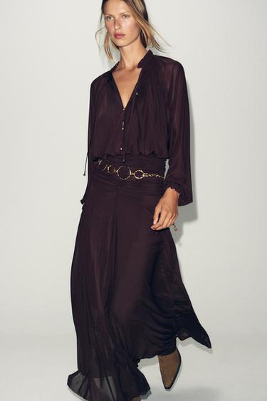 Zara RUCHED LONG DRESS - Dark brown