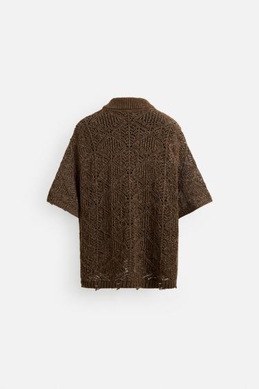 TEXTURED KNIT RIPPED SHIRT - Brown by Zara - Image 7