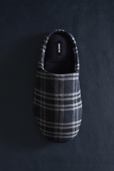 체크 패턴 슬립온 홈 슬리퍼 - Zara 마린 블루