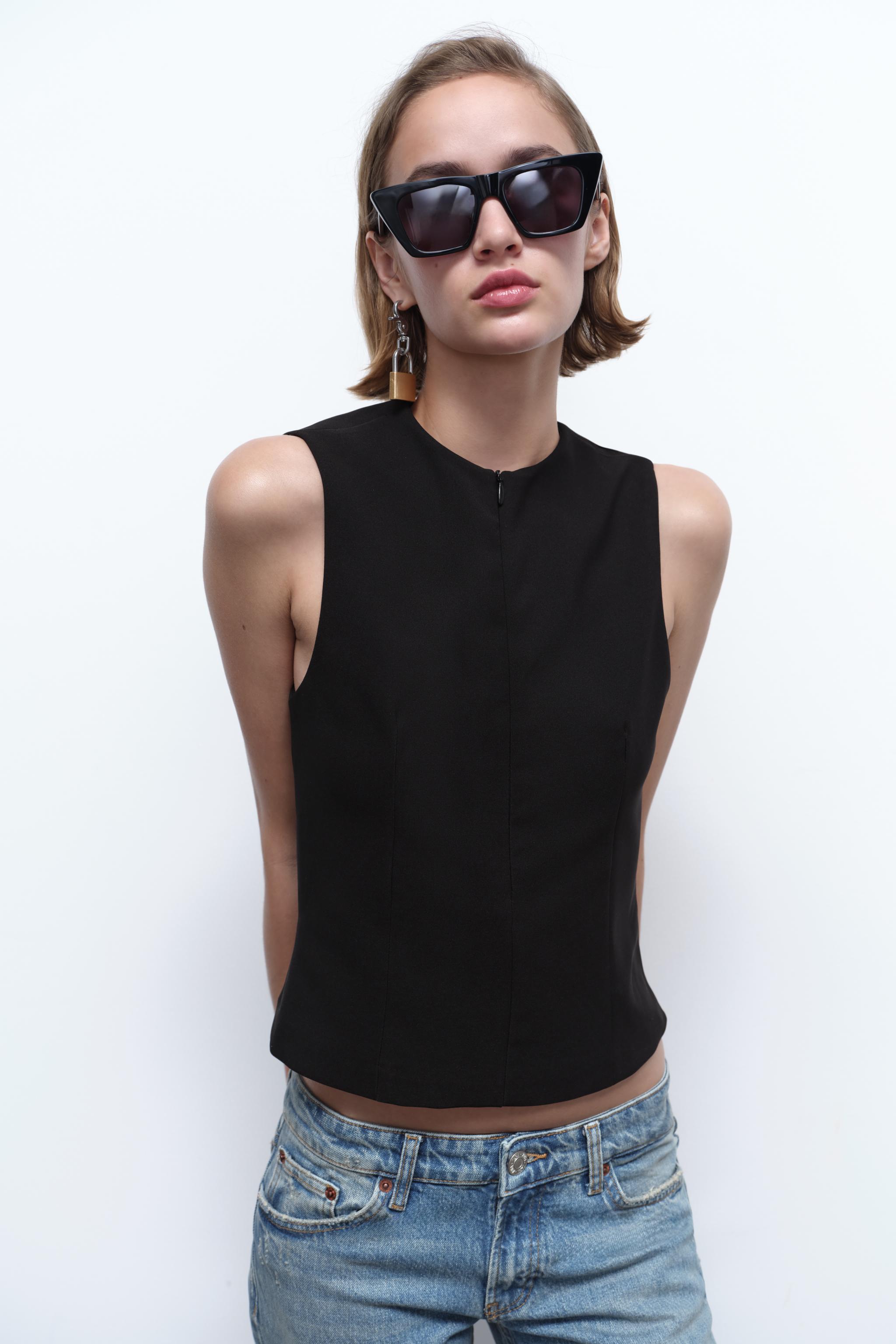 NEW Zara BLACK SHAPEWEAR TOP STRAPS 2878 49 800 SIZE M #O4095