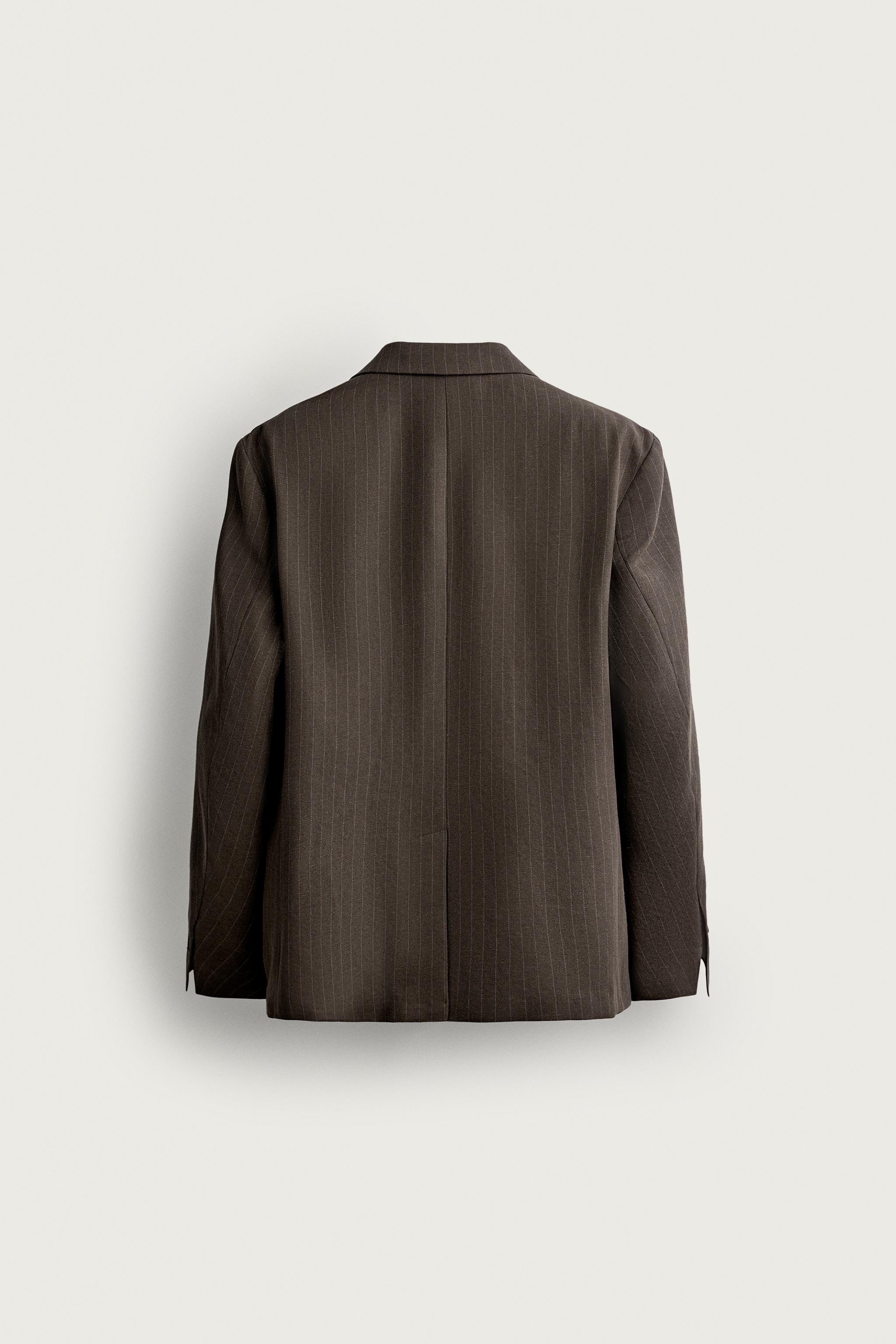 ピンストライプ柄ダブルブレストスーツブレザー - ブラウン | ZARA