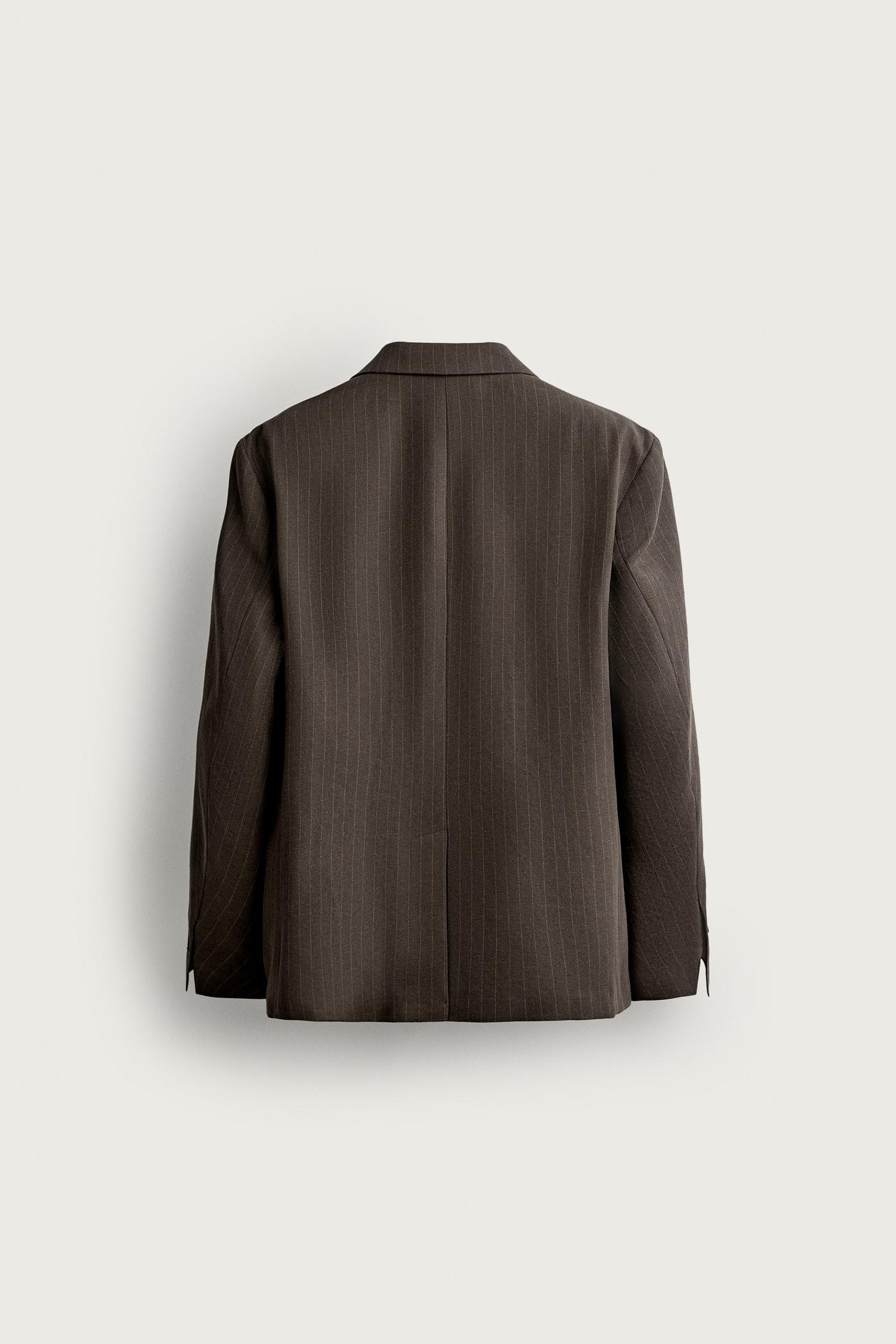 Мужской пиджак Zara Pinstripe Double-Breasted Suit Blazer, цвет: Коричневый — фото 8