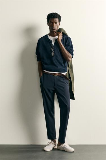 COMFORT TEXTURED CHINO TROUSERS - Dark navy by Zara