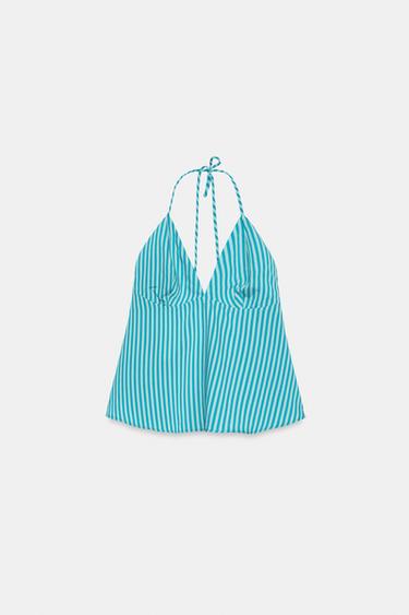 TOP À RAYURES DOS NU - Turquoise foncé de Zara - Image 7
