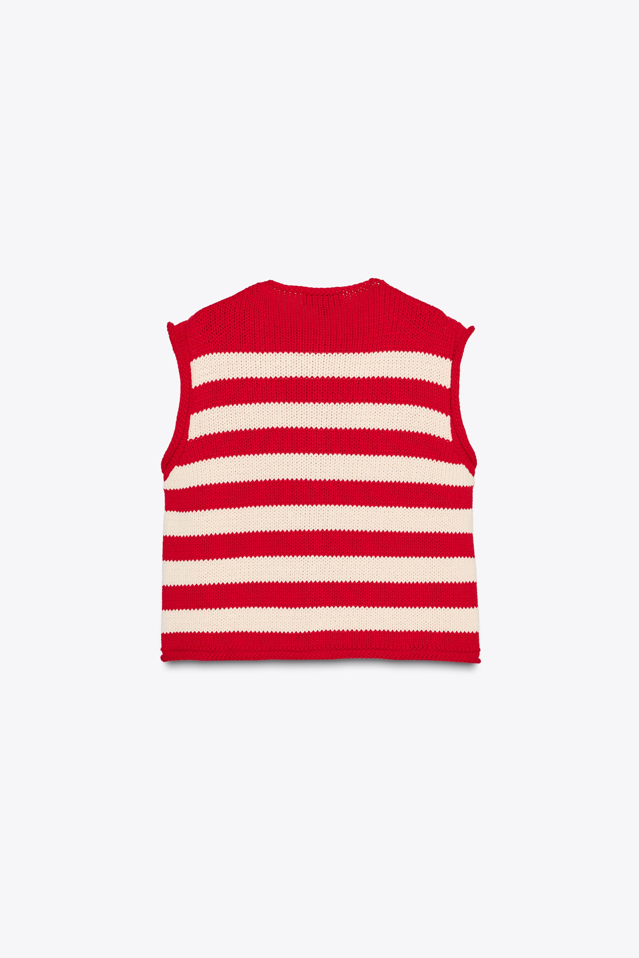 STRIPED KNIT VEST TOP - White / Red | ZARA United States