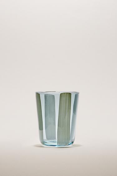 STRIPED GLASS TUMBLER - Blue by Zara