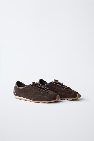 LEATHER TRAINERS - Brown by Zara - Image 1