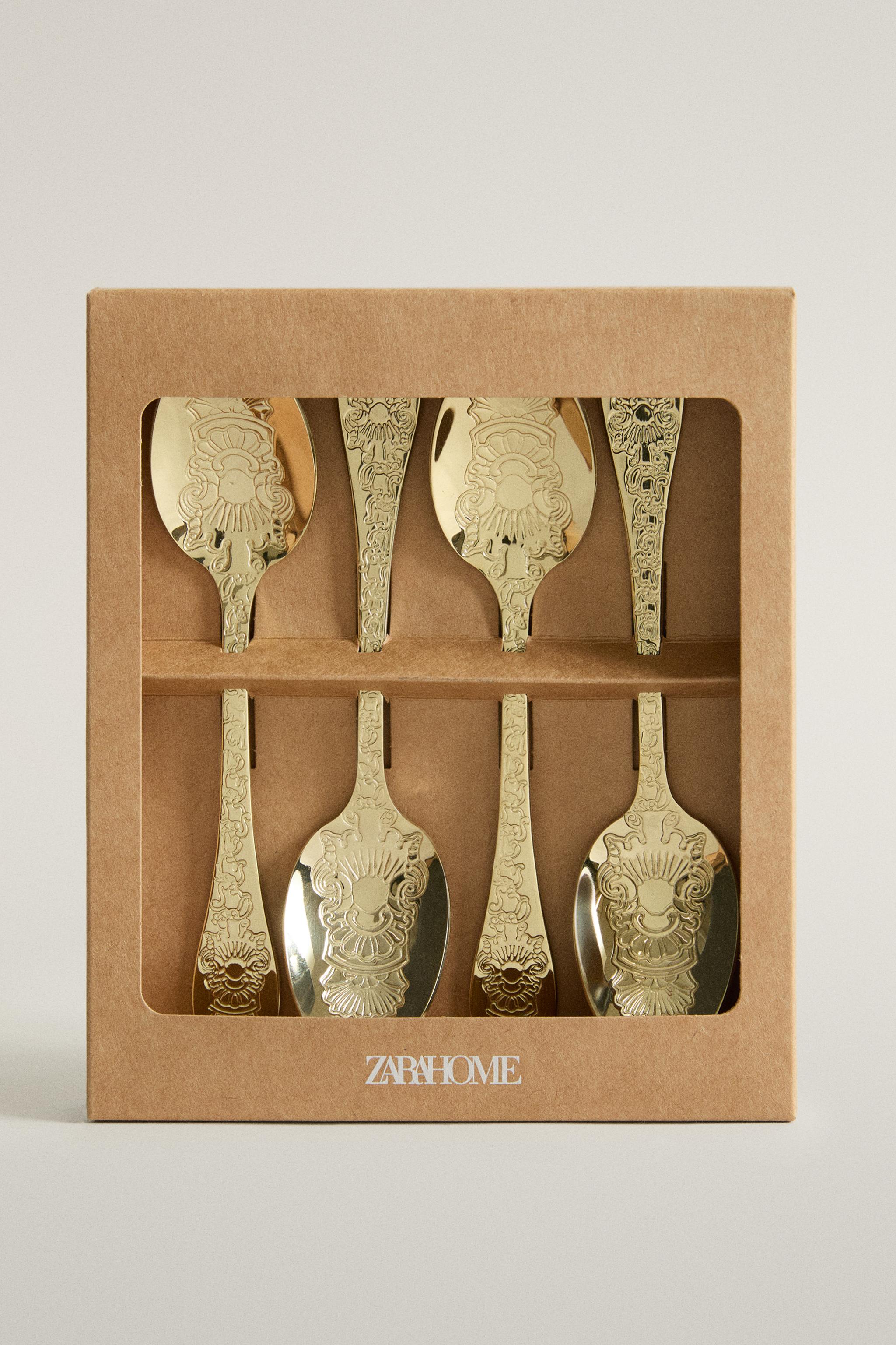 PACK OF ENGRAVED STEEL DESSERT SPOONS (PACK OF 4)