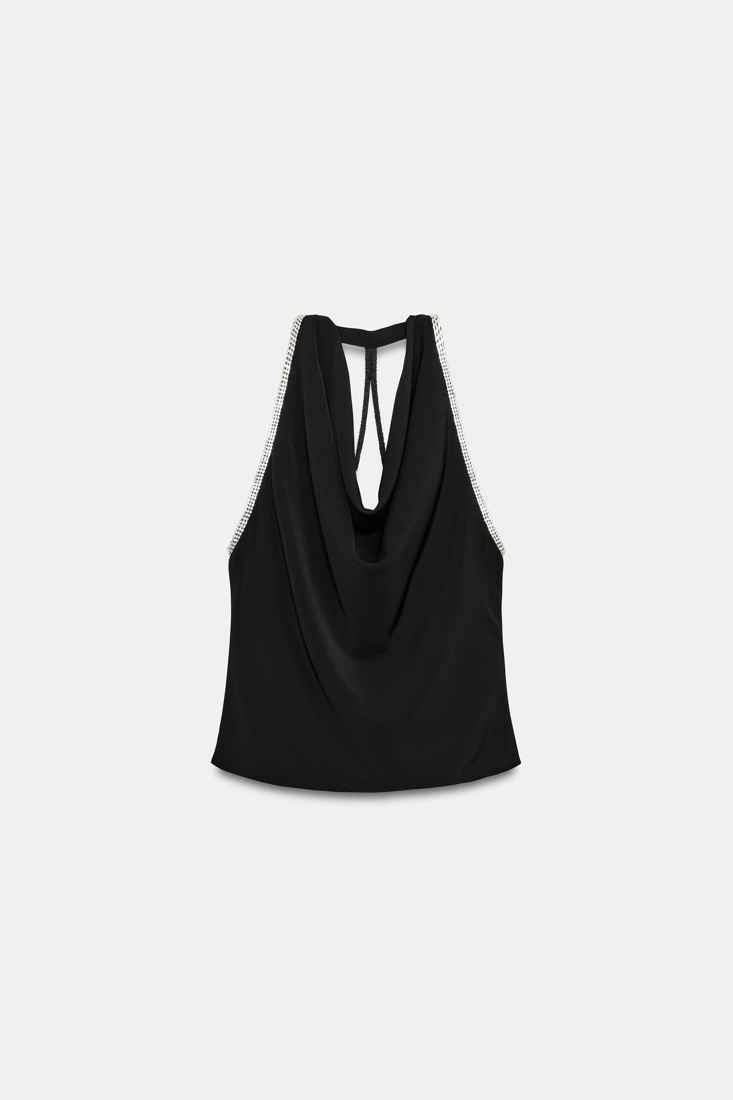 Женский топ Zara Shimmer Beaded Halter Top, цвет: Чёрный — фото 6