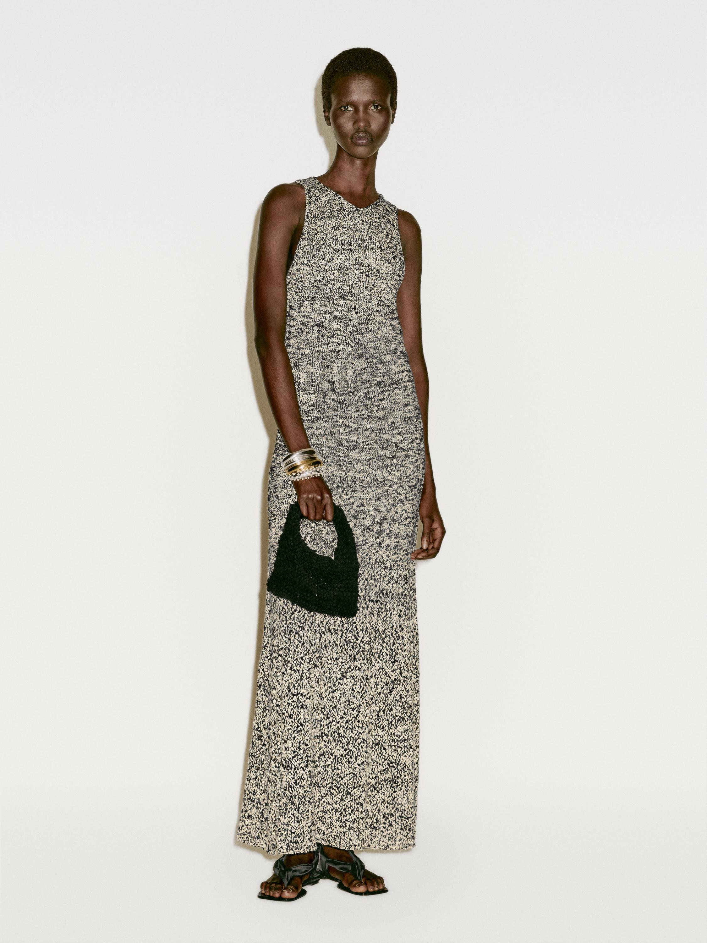 Long flecked knit dress - Limited Edition - White / Navy