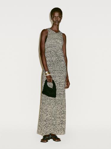 Zara Long flecked knit dress - Limited Edition - White / Navy - Image 0