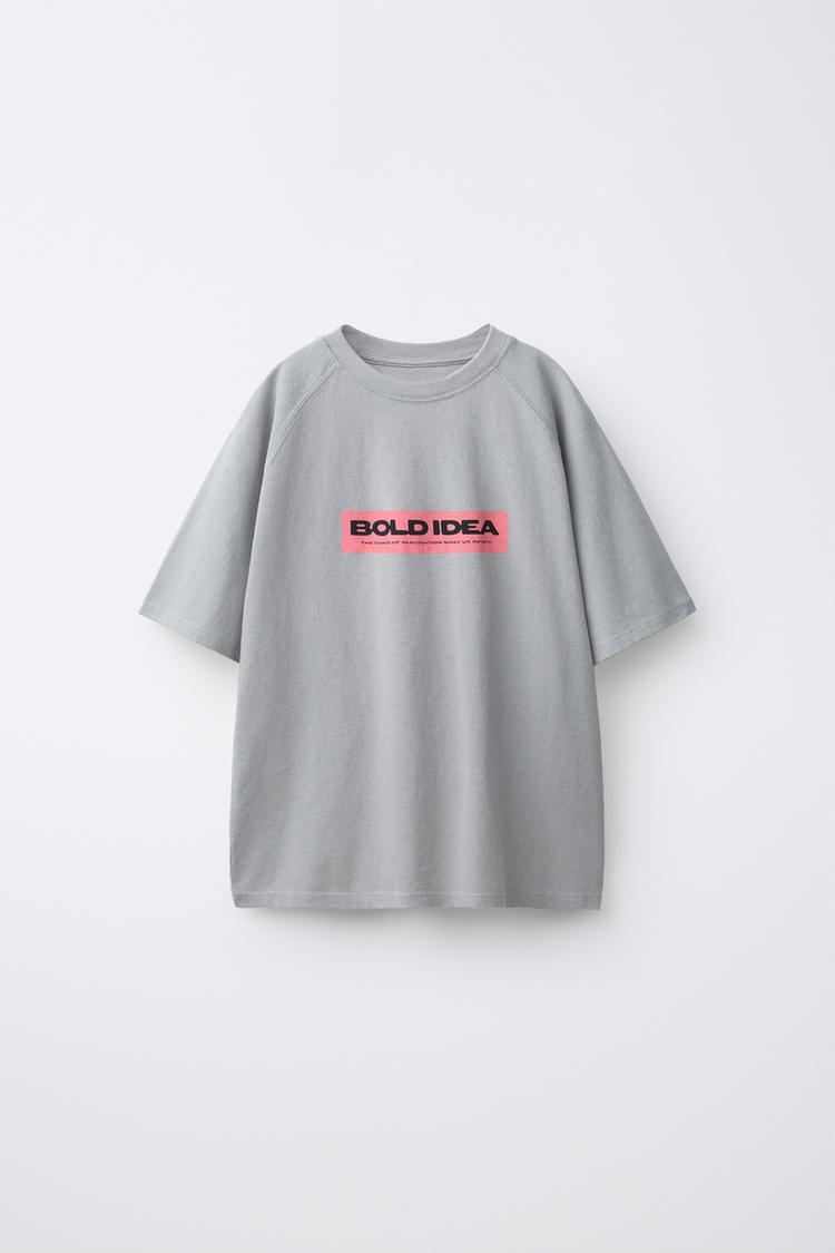 TEXT PRINT T-SHIRT — Grayish