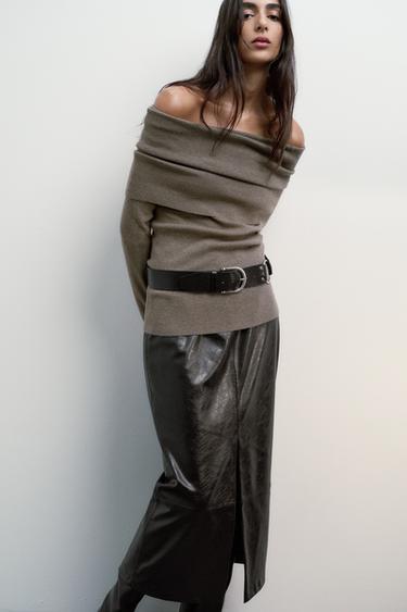 Zara RUCHED STRAPLESS KNIT TOP - Taupe gray