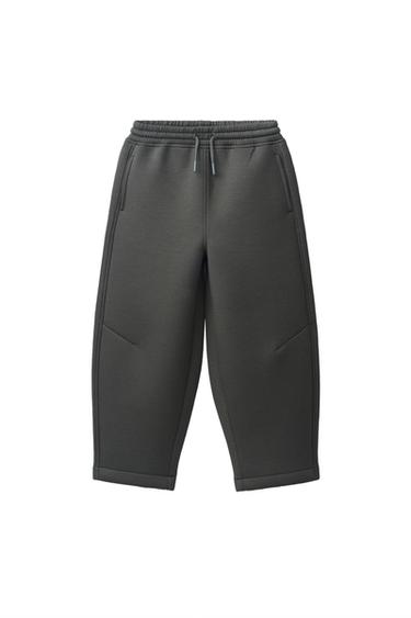 Zara NEOPRENE-EFFECT BARREL PANTS - Dark khaki