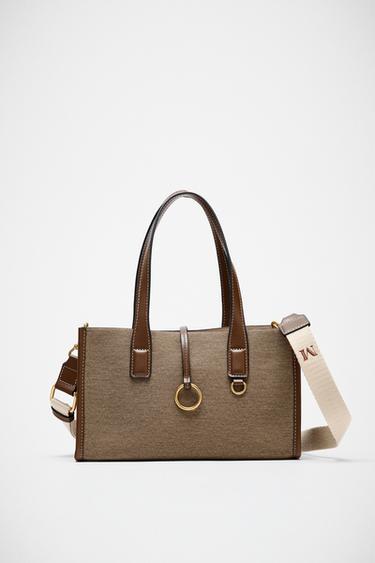 WOVEN TOTE BAG - Taupe Grey by Zara