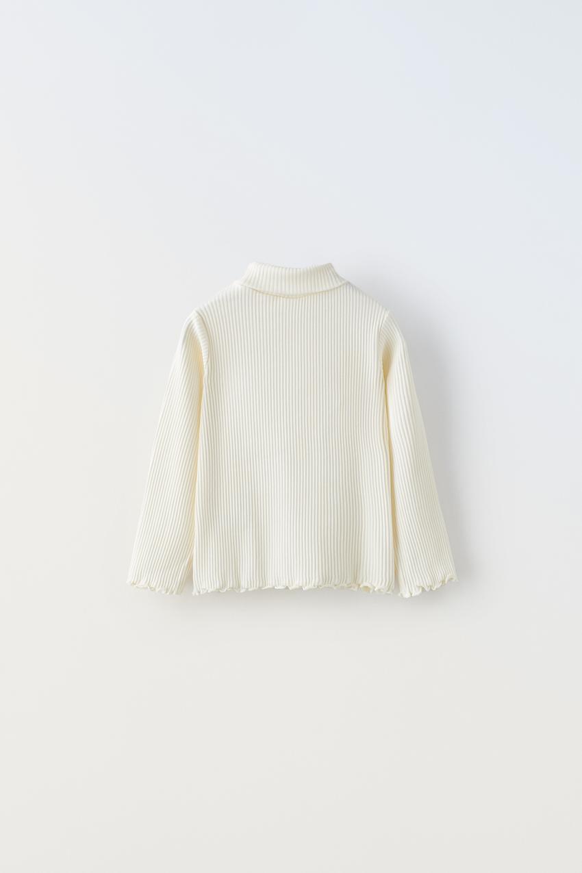 RIBBED TOP WITH SCALLOPED DETAILS - Ecru