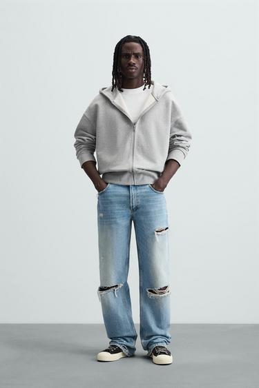 HOODIE WITH RAW EDGES - Grey marl by Zara - Image 0