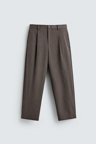 Zara RELAXED FIT TEXTURED SUIT WIDE-LEG PANTS - Brown / Taupe