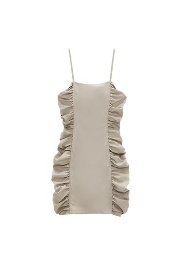 DRAPED FAUX-LEATHER DRESS