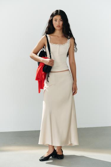 SATIN MIDI SKIRT - Ice by Zara