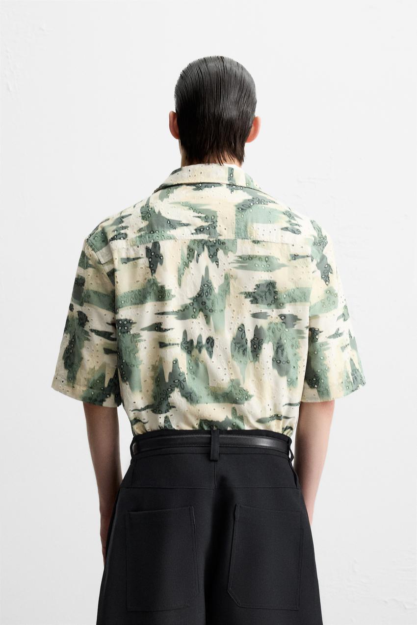 EMBROIDERED CUTWORK PRINT SHIRT