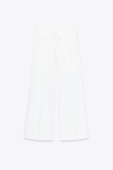 ZW COLLECTION BELTED TROUSERS - White by Zara