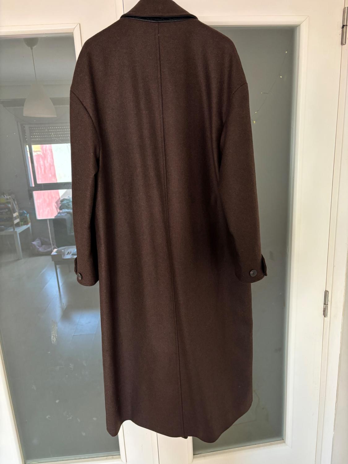 COAT WITH COMBINED LEATHER EFFECT COLLAR - Image 6