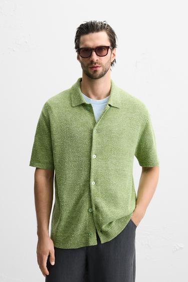 CHEMISE EN MAILLE À TEXTURE BOUCLÉ - Vert de Zara - Image 1