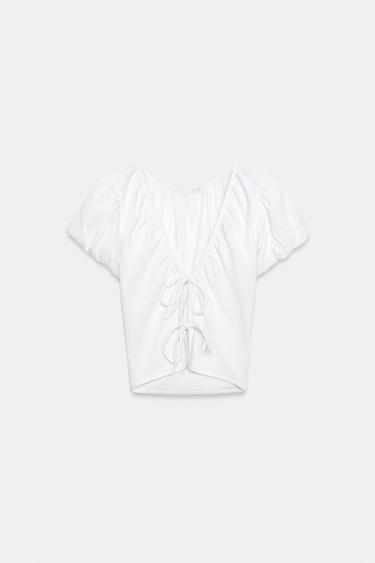 CROP TOP WITH BOWS - White by Zara - Image 5