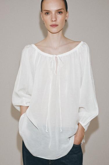 Zara ZW COLLECTION LINEN BLOUSE - White