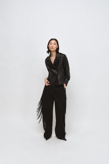 Zara ZW COLLECTION LIMITED EDITION FRINGED PANTS - Black