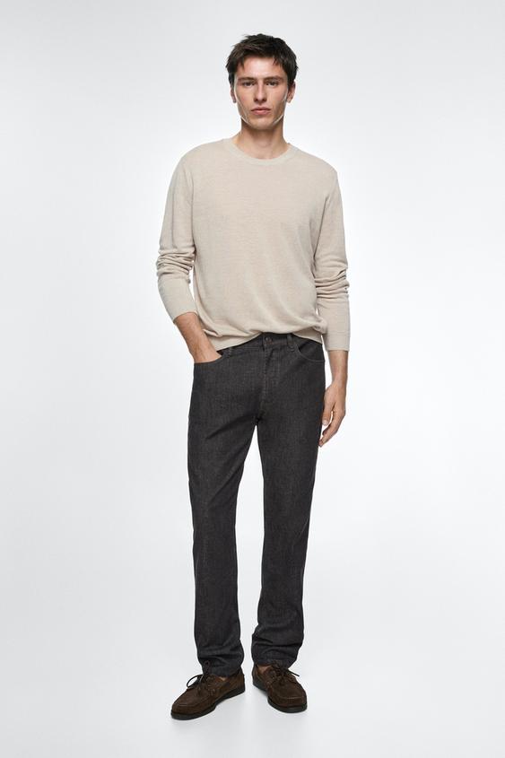 Lightweight tapered fit denim-effect trousers from Zara - $100