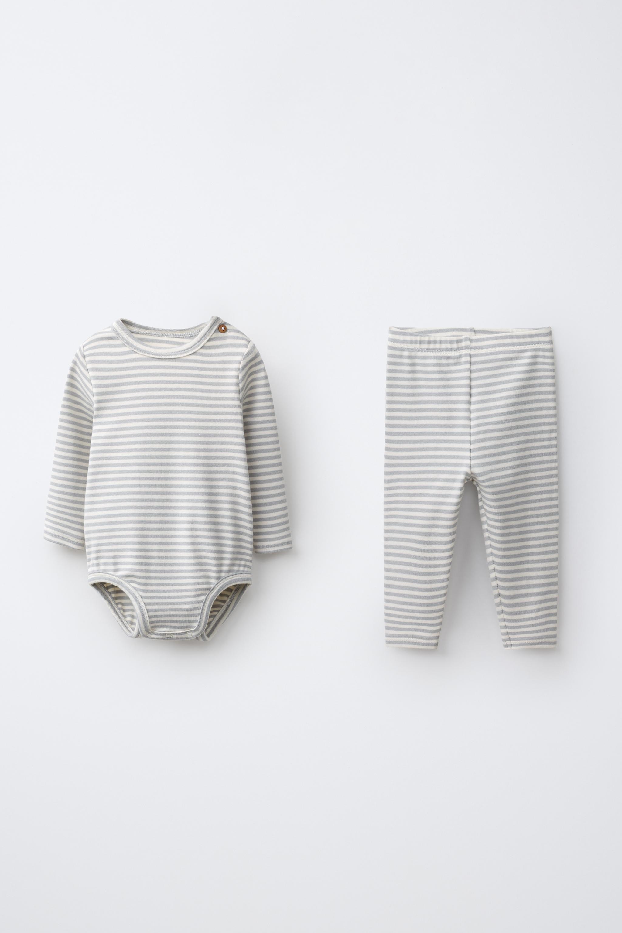 STRIPED BODYSUIT AND LEGGING SET — Pastel blue