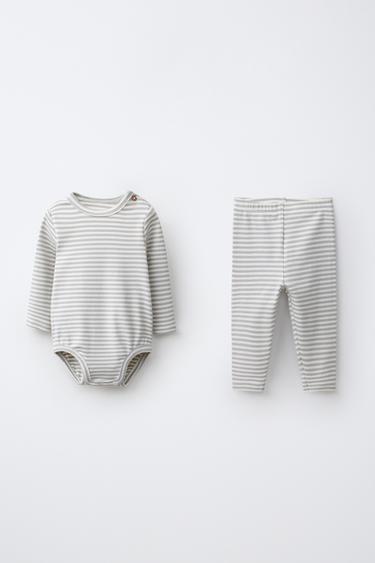 STRIPED LABEL BODYSUIT AND LEGGINGS SET - Pastel blue by Zara - Image 0