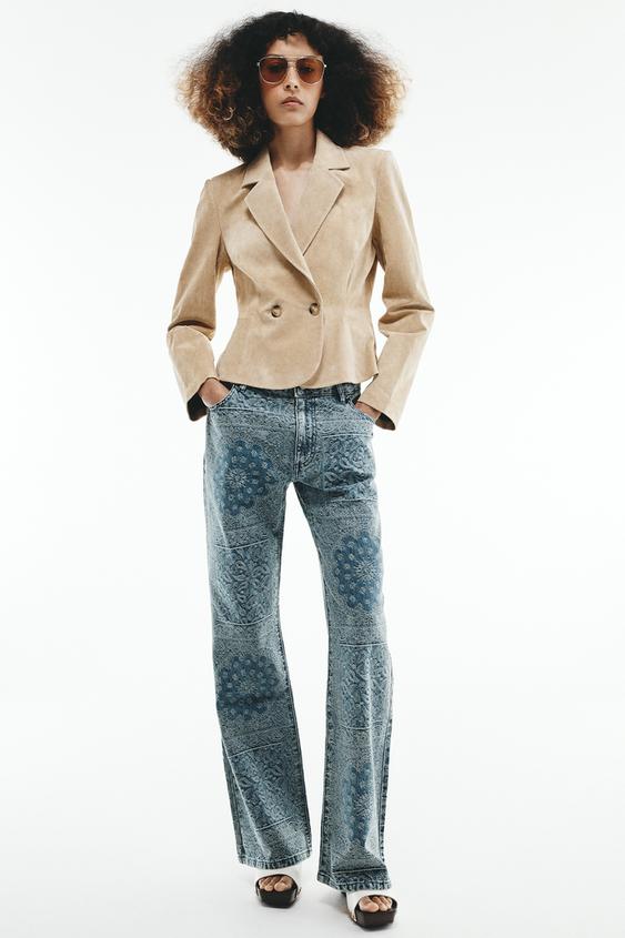 BLAZER CORTA HOMBRERAS 100% PIEL - Arena de Zara - Imagen 0