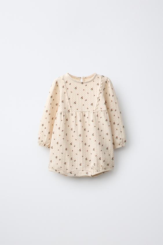 Zara TEXTURED FLORAL ROMPER - Ecru - Image 0