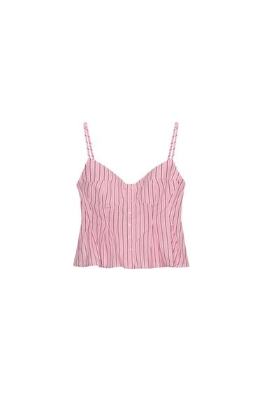 Zara PLEATED BUTTON TOP - Pink