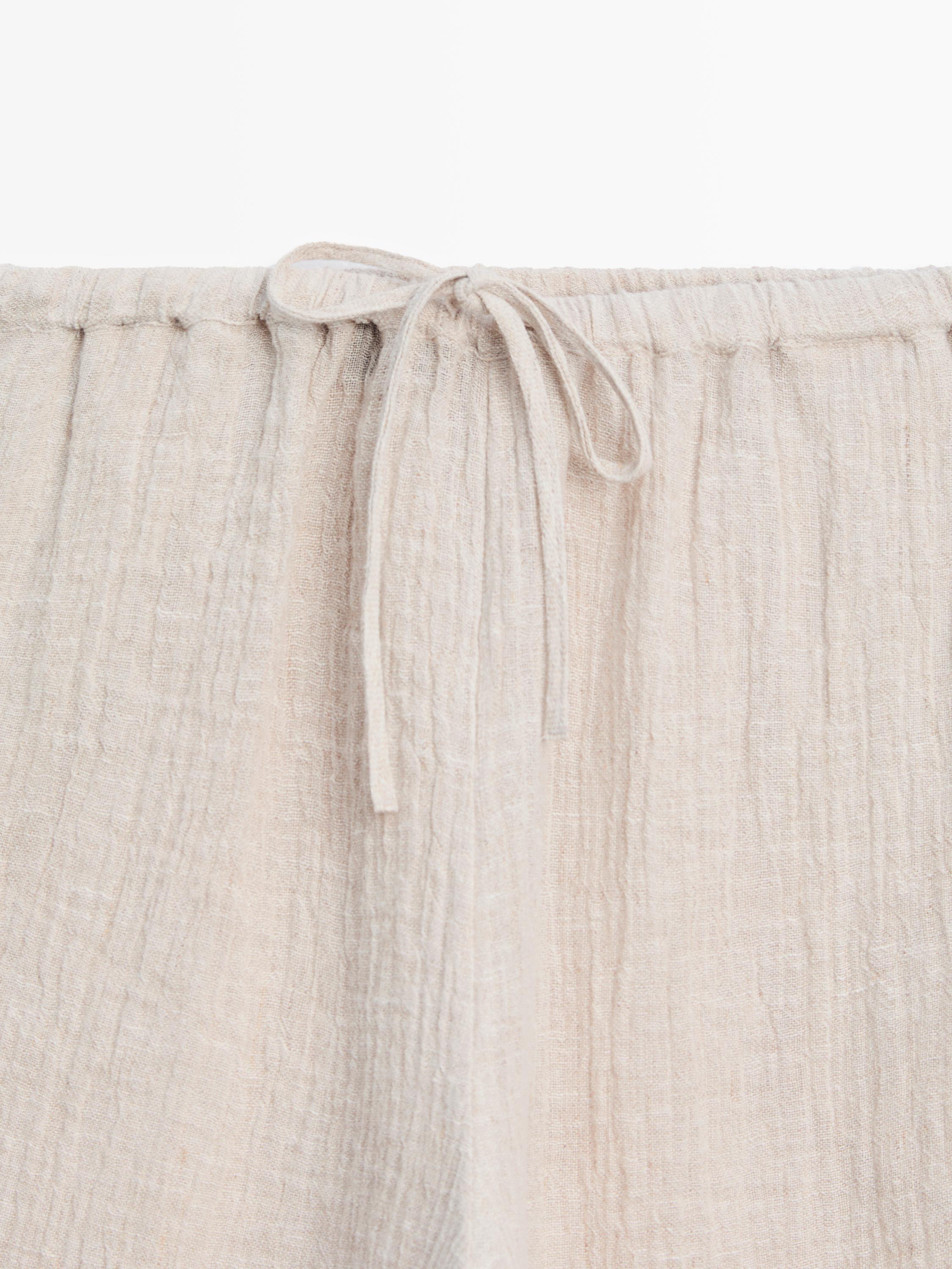 100% linen waffle-knit sarouel trousers