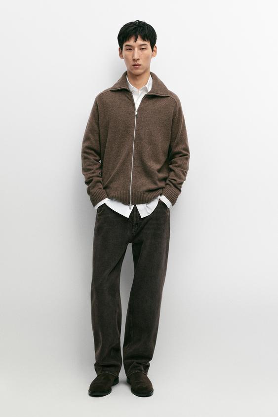 Zara Wool blend zip-up knit cardigan - Tortoise shell - Image 0